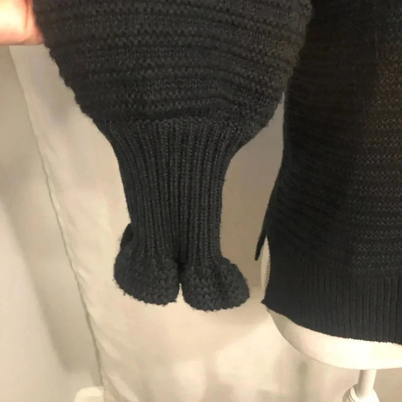 Madewell Black Ruffled Neck Merino Wool/ Cotton Ribbed Knit Pullover Sweater - Picture 11 of 11